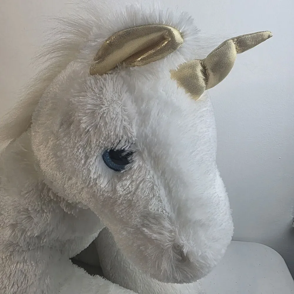 Aurora Large Unicorn Plush White Gold Magical Fluffy Soft Toy Sitting 21” Tall